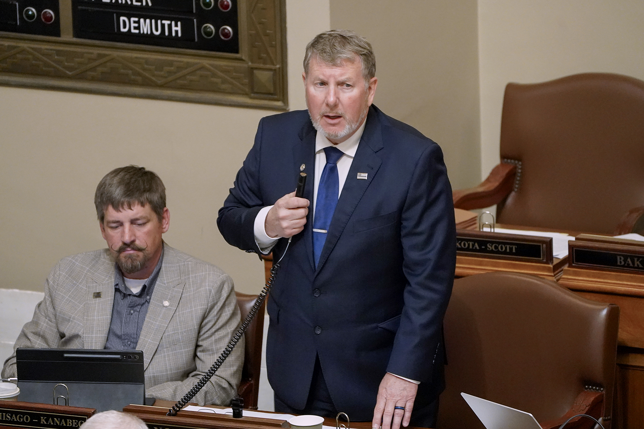 Rep. Paul Novotny presents HF3990/SF4760* Thursday on the House Floor. (Photo by Michele Jokinen)